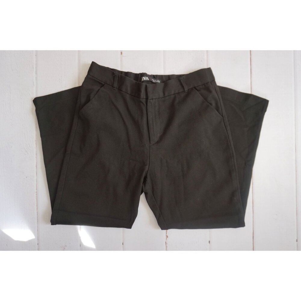 Zara Black Trousers High Rise Cropped Work Pants, Size L